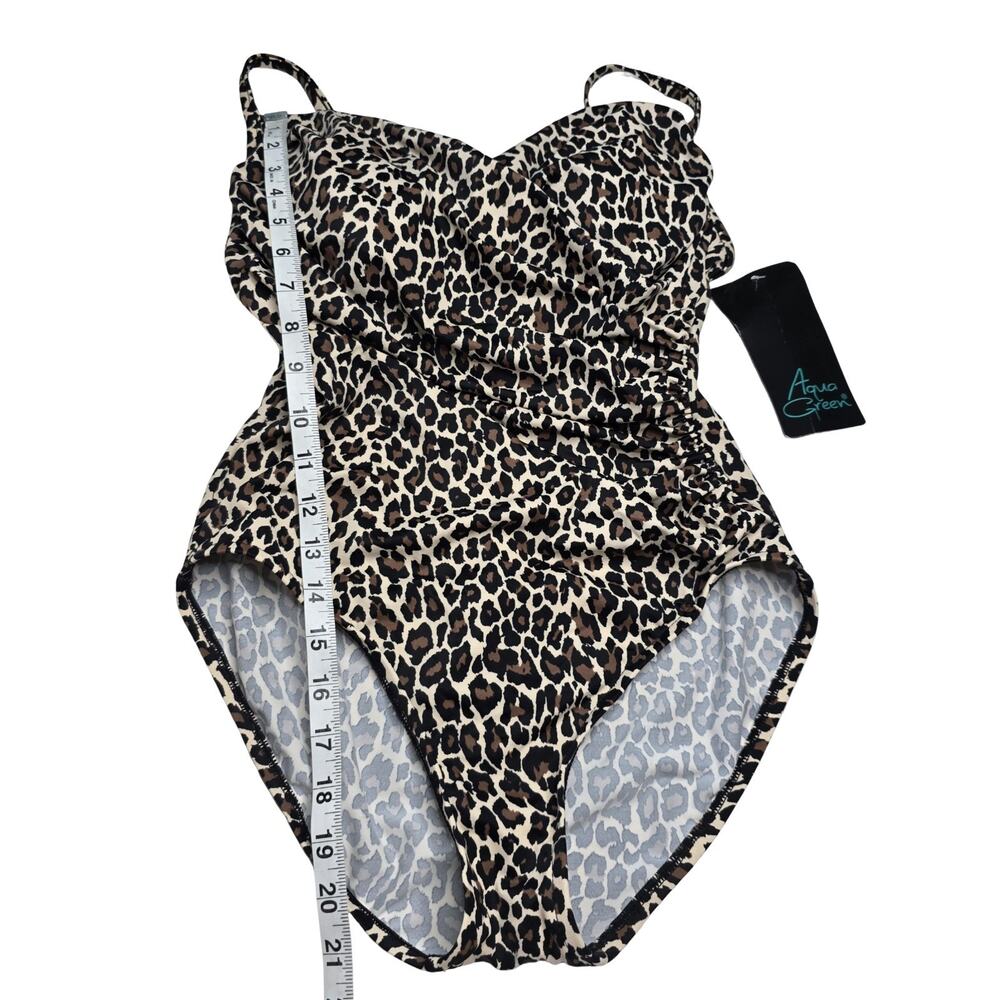 Aqua Green Leopard Print One Piece Swimsuit Ruched Molded Cups Medium NWT - Picture 6 of 10